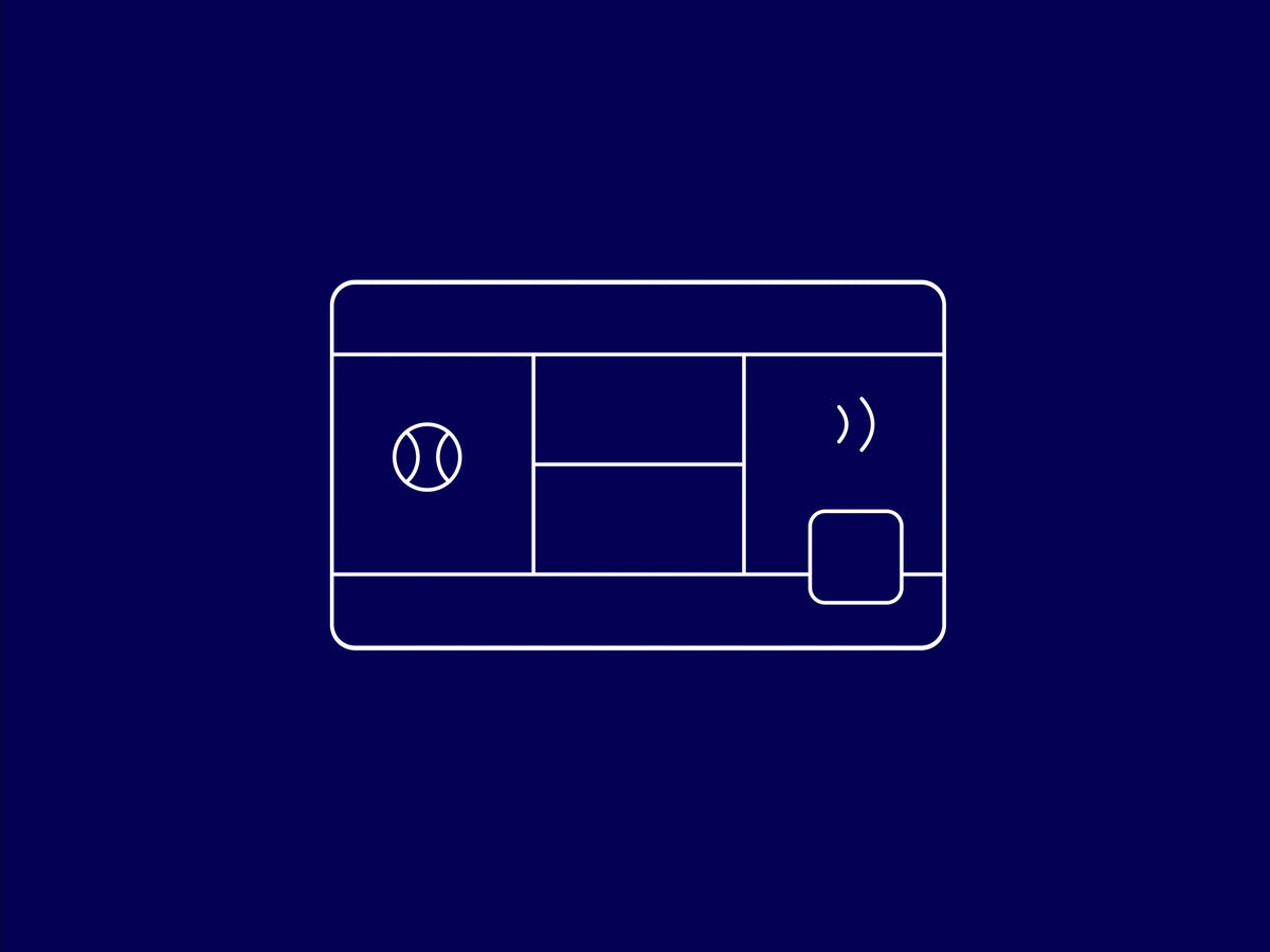 Outline of a payment card on a blue background