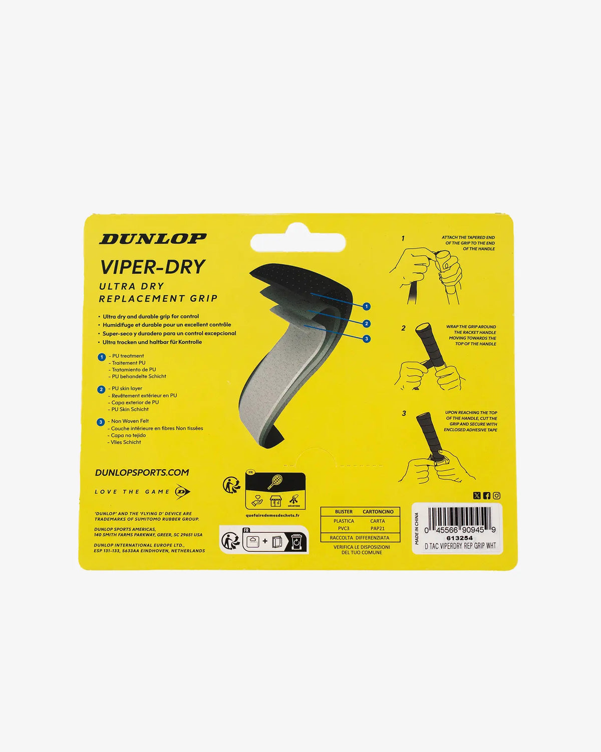 Dunlop Dunlop ATP Tour Viper-Dry Grip - cinta blanca para raqueta de tenis